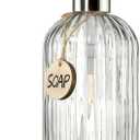 JASAI 18 Oz Clear Glass Soap Dispenser with Rust Proof Stainless Steel Pump, Refillable Liquid Hand soap Dispenser for Bathroom, Premium Kitchen Soap Dispenser (Clear) with Metal Stand 