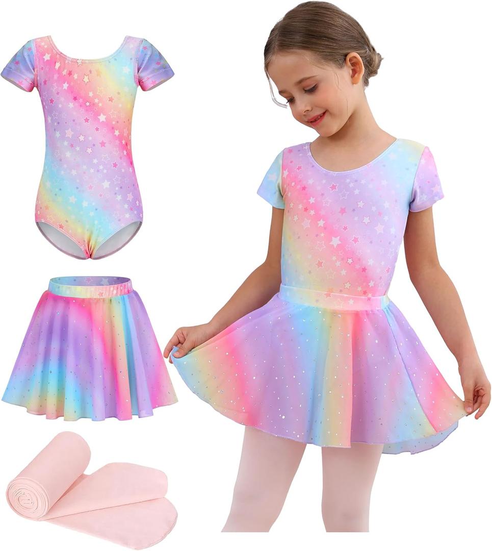 Mecceos Ballet Leotards Skirt and Tights Combo for Girls Toddler Dance Classical Gymnastics Leotard Dresses Tutu