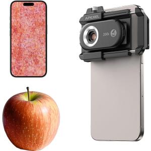 Apexel 200X Phone Microscope Lens Zoom Portable Pocket with CPL Lens and LED/UV Lamp, Inspection of Insect Structures, Flaws in Jewelry, and Circuit Boards,Universal Fixture for iPhone/Android