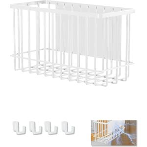 Magnetic Basket Kitchen Refrigerator Organizer Foil and Plastic Wrap Organizer for Fridge Heavy Duty Metal Storage (10.25"L x 3.2"W x 6"H, White)