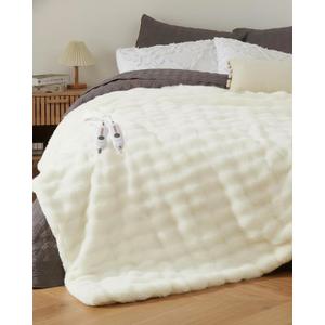 GarveeHome Heated Blanket King, Dual Control Faux Fur Electric Blanket with 4 Heat Settings, Soft Bubble Heating Blanket with 8 Hour Auto-Off & Overheat Protection, for Home Bedroom, White (King 90"x100")