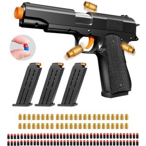 Toy Gun, Shell Ejecting Toy Gun with Soft Bullets, Educational Model Toy Pistol Shooting Game, Gifts for Kids Boys Girls (Black)