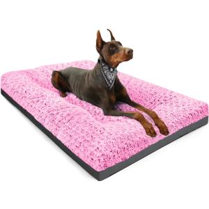 POCBLUE Dog Beds Large Sized Dog, Washable Plush Pet Bed for Crate, Anti-Slip Pet Mat for Cages, Comfy Crate Pad for Outdoor/Indoor/Car Use, Soft Kennel Pad for Dogs Up to 60 lbs, 35"x23", Pink
