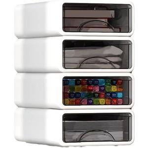Desk Organizer with Drawers, Stackable Storage Drawers with Compartments Desktop Organization for Office Supplies, Makeup, Pencils, Tape, Erasers, Paperclips, Chargers (4 Pack White)