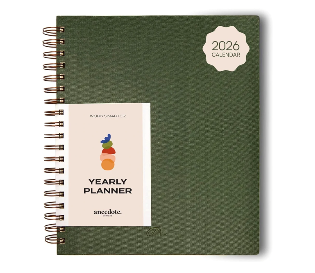 Anecdote 2026 Planner (8.5" x 10") Daily Planner Weekly Monthly Planner - 52 Weeks w/Library Buckram Cover, Brass Spiral - A4 Size Bleed-Resistant Paper – Evergreen