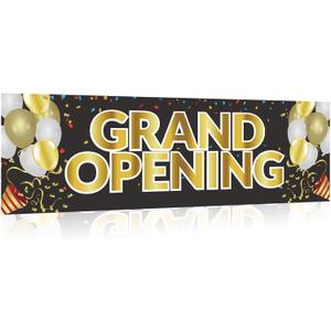 Grand Opening Banner, 3 x 10 ft New Store Grand Opening Sign and Rope, Oxford Cloth Large Advertising Backdrop Decor for Shop Garden Outdoor Ceremony Party Supplies
