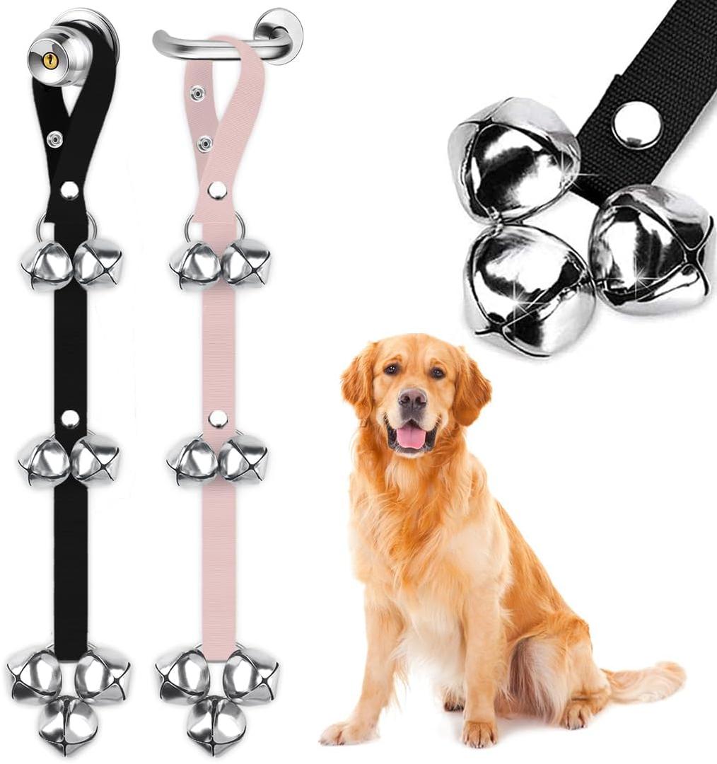 BLUETREE 2 Pack Dog Doorbells Premium Quality Training Potty Great Dog Bells Adjustable Door Bell Dog Bells for Potty Training Your Puppy The Easy Way - 7 Extra Large Loud 1.4 DoorBells (08-Black+Light Pink)