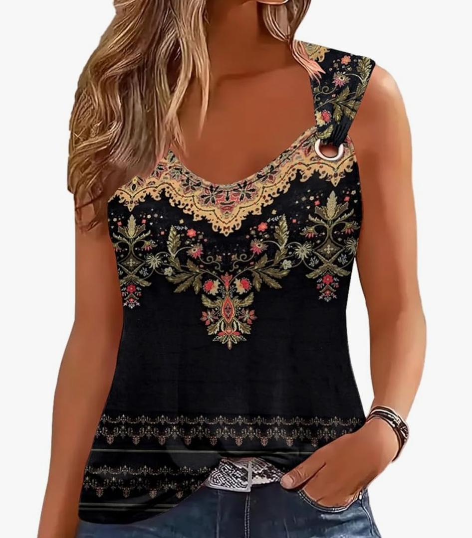 ETCYY NEW Womens Tank Tops 2025 Summer T Shirts V Neck Sleeveless Casual Loose Blouses, Size XL