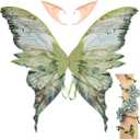 Fairy Wings for Adults, Fairy Costume Set with Elf Ears and Fairy Flower Arm Wrap for Party, Cosplay, 27"x29.5"