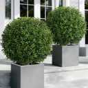 Artificial Boxwood Topiary Ball Trees for Outdoor Set of 2 Fake Plant Bushes with Ground Spike UV Resistant Faux Shrubs for Garden Front Porch, Green
