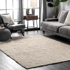 nuLOOM Ashli Solid Farmhouse Jute Area Rug, 5' x 8', Off-white, Rectangular, 0.5" Thick