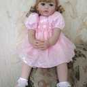 Angelbaby 24 inch 60CM Toddler Size Reborn Baby Girl Dolls Long Curly Blonde Hair Big Blue Eyes Princess in Pink Skirt Lifelike Soft Silicone Snuggly Weighted Child Dolls for Collectible Gifts