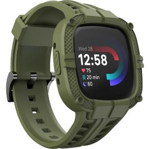 GELISHI Compatible for Fitbit Versa 4/ Fitbit Sense 2 Bands Men, Rugged Protective Case with TPU Sport Band Smartwatch Wristband Army Green