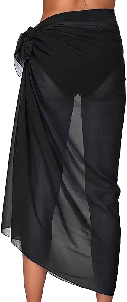 Sheer Black Swimsuit Cover Up Skirt Beach Coverup Sarong Bikini Coverup Wrap Bathing Suit Scarf Wrap for Women Girls