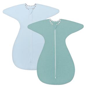 ZIGJOY Shark-Fin Transition Swaddle - 0.5 Tog Rayon Made from Bamboo Sleep Sack Soft Transitional Swaddle Baby Wearable Blanket with 2-Way Zipper, Green & Blue, 3-6 Months
