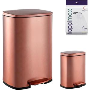 happimess HPM1006D Connor Rectangular 13-Gallon Trash Can with Soft-Close Lid and Free Mini Trash Can, Fingerprint Resistant, Modern, Minimalistic for Home, Kitchen, Office, Bathroom, Rose Gold