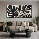 Neutral Botanical Canvas Wall Art for Living Room Beige And Black Modern Minimalist Artwork for Walls Framed Pictures for Bedroom Wall Decor Large Abstract Painting 24×48IN