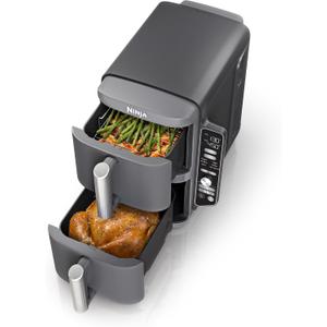 Ninja Air Fryer, 10QT DoubleStack XL 2-Basket, Compact Design, Cooks 5lb Whole Chicken, Feeds Up to 8 People, 6-in-1 Air Fryer, Roast, Bake & More, Easy to Clean, Dishwasher Safe Parts, Grey, SL401