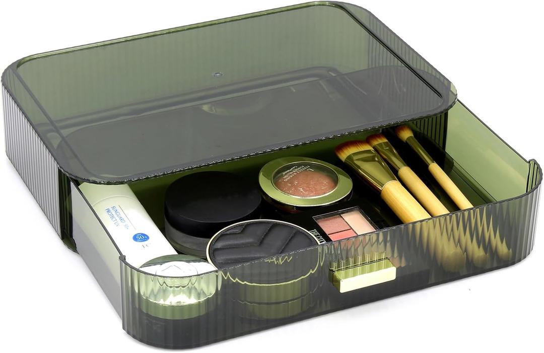 Makeup Organizer Drawers Stackable, Bathroom Vanity Organizers and Storage, Great for Cosmetics, skincare, Lipsticks, Nail Care (Green,1 Drawer)