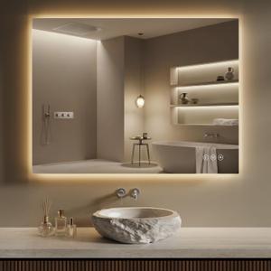 Backlit Bathroom Mirror with Lights 36"x30", Frameless LED Bathroom Mirror with Lights, Fogless, Dimmable, 3 Color Lighted Mirror for Vanity, Memory Function, Tempered Glass