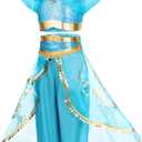 Arabian Princess Costume for Toddler Girls - with Sequin Small bag, Headband, 6-7Y