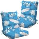 2 Pack Rocking Chair Cushion, Waterproof Chairs Cushions for Adirondack Chairs Patio Chair High Back Thicked Cushions Outdoor and Indoor with Ties, Blue Leaf