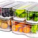 SMRCAD Fridge Organizers and Storage, 6 Pack Clear Freezer Organizer Bins with Lids for Kitchen, Pantry, Refrigerator, Food, Fruit, Vegetable Storage