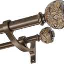 Antique Bronze Double Curtain Rods 72 to 144 Inches, Decorative Double Drapery Rod with Aluminum Alloy Brackets, Heavy Duty 1 Front and 5/8 Back Telescoping Double Windows Rod with Classic Finials