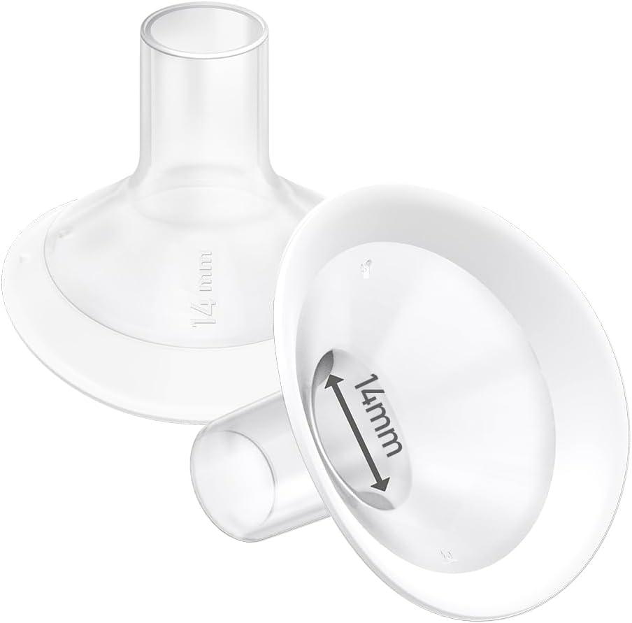 2pcs 14mm Soft Rim Flanges with 106 Degree Wider Opening Angle for Medela Breast Pump, PersonalFit, Freestyle, Maxflow, Freestyle Flex Swing Maxi Connector, Zoome Z1/ Z2, NCVI, Lansinoh Signature Pro