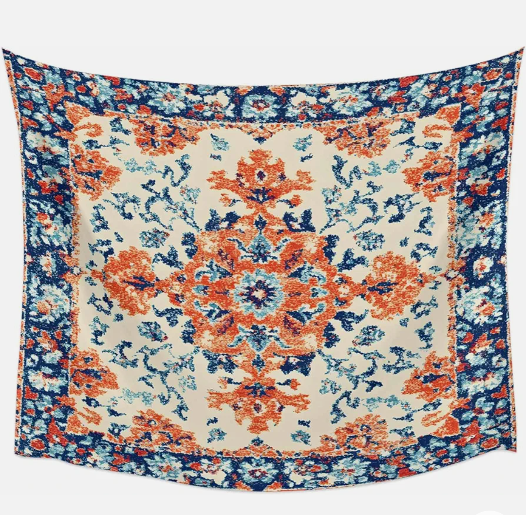 Tapestry Wall Hanging Retro Ethnic Boho Abstract Art Orange Blue Room Decor Tapestries for Bedroom Living Room College Dorm Aesthetic Large 59x79 Inch