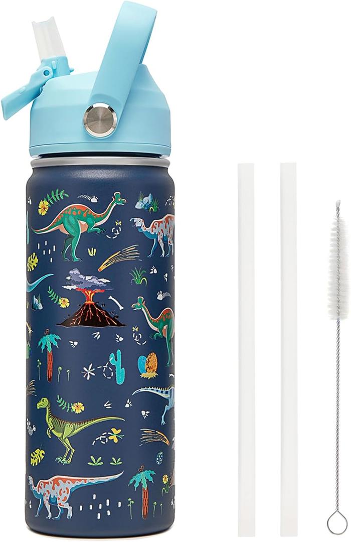 18oz Kids Insulated Water Bottle with Straw Lid - 18/8 Stainless Steel Kid Cup BPA-FREE Travel Tumbler Double Wall Vacuum Leak Proof Portable Toddler Water Bottle(Dinosaur)