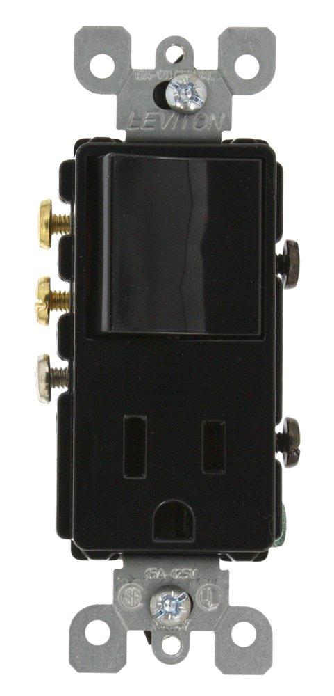 Leviton 15 Amp, 120 Volt, Decora 3-Way/AC Combination Switch, Commercial Grade, Grounding, 5645-E, Black