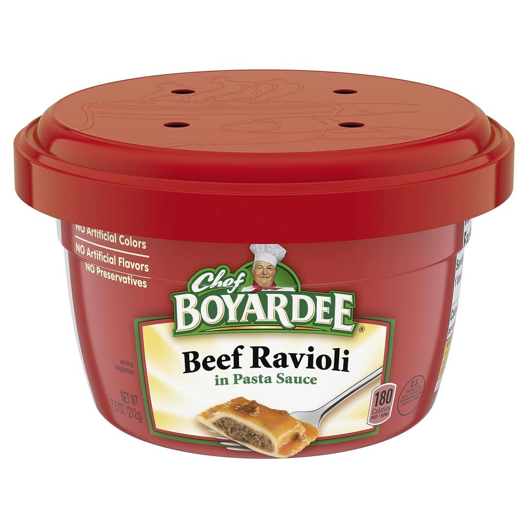 Chef Boyardee Beef Ravioli in Pasta Sauce, Microwave Food, 7.5 OZ Microwaveable Bowl (12 Bowls), BB Date 02/19/2027