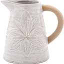 Napco Imports Decorative Home or Garden 6 x 5.5 Inch Pitcher Flower Pot Vase Planter White and Beige Embossed Floral