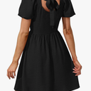 OFEEFAN Women Puff Sleeve Square Neck Tie in Back Dresses with Zipper S