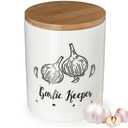 LYEOBOH Garlic Keeper, Garlic Storage, Garlic Holder, Large Ceramic Garlic Keeper with Wooden Lid, Garlic Jar, Garlic Storage Container, White