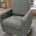 Babyletto Kiwi Glider Recliner Nursery Chair w/USB Ports - GREENGUARD Gold Certified - Water & Stain Resistant Glider Rocking Chair - Electronic, 270 Swivel, Olive Boucle w/Light Wood Base