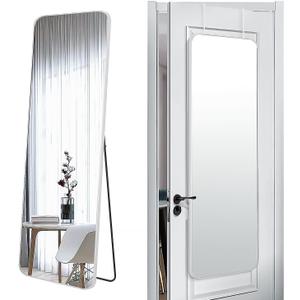 SCWF-GZ 57x20 Door Hanging Full Length Mirror, Floor Stand (Height 5.7ft just Body in1.3ft) Wall Mounted Metal Frame Rectangle Dressing Mirrors for Bedroom Room 57 inch Silver