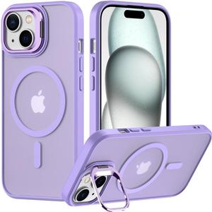 Nvollnoe for iPhone 15 Case Compatible with MagSafe Military Grade Shockproof Heavy Duty Protective Adjustable Kickstand Matte Semi Clear Phone Case for iPhone 15(Purple)