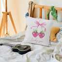 Pink Strawberry Throw Pillow Covers 18x18, Coquette Pink Bow Cherry Strawberry Lucky You Decorative Pillow Covers for Girly Bedroom Dorm, Preppy Room Decor Accent Pillows Cover Pillowcases