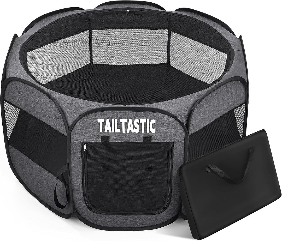 Portable Pet Playpen for Medium Dogs & Cats, Foldable Puppy Safety Pen with Removable Zipper Top, Breathable Mesh Dog Delivery Room, Indoor Isolation Cage for Pets (Dark Grey, Medium)