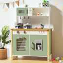 Babytronic Kids Play Kitchen, Wooden Kitchen Playset for Kids Ages 3+ with Real Lights, Sounds, Stove, Sink, Oven, and 30 Pcs Accessories, Toys Kitchen Small Pretend Play Kitchen for Toddlers (Green), Medium