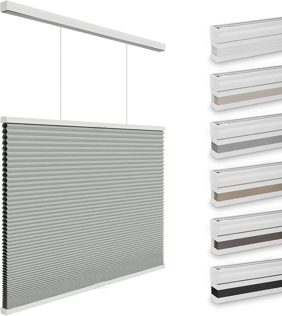 Changshade Top Down Bottom Up Blackout Cellular Shades, Cordless Honeycomb Blinds for Windows, Light Blocking & Total Privacy for Day Sleepers,Gray,33" W*72" H