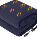 Westinghouse Heated Car Blanket with 3 Heating Levels, 4 Hours Auto Off, 12 Volt Electric Blanket for Car, Truck, SUV, RV, Portable Heated Throw for Camping, Machine Washable, 59" x 43" (Navy)