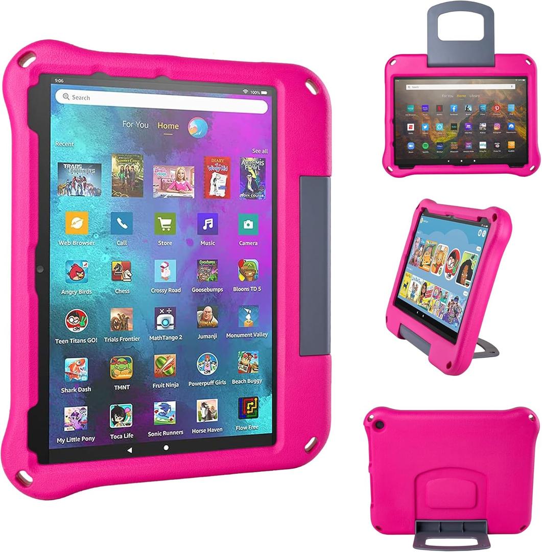 Fire HD 10 Tablet Case for Kids (2021/2023 Release, 11th/13th Generation), Oqddqo Amazon Kindle 10 Plus Case, Specially Strengthened Four-Corner Double-Layer Shock with Bracket (Rose)