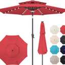 9ft Solar Umbrella Outdoor - 2 Tiers Lighted Solar Patio Umbrella with 40 LED Lights Waterprool UV Protection, Table Umbrella with Tilt for Pool, Porch, Garden, Backyard (Red)