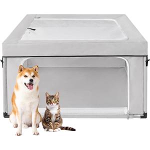 EHEYCIGA 42x42x26 Inches Puppy Playpen for Dogs & Cats Indoor or Outdoor - Dog Play Pen with Door, Dog Fence for Small Pets with Heavy-Duty Oxford & Steel Frame, with Cover (Silver Grey)