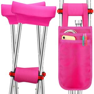 Threlaco 5 Pcs Crutch Pads, Bag, Underarm Crutches Padding Cover for Adults Armpit Padding, Pouch, Lightweight Accessories for Adult Youth Walking(Pink)