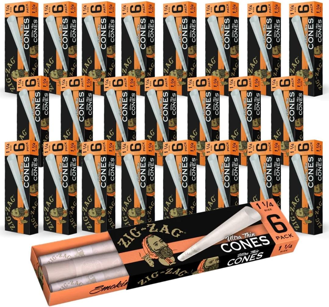 ZIG-ZAG Pre Rolled Cones - Ultra Thin Cones 1 1/4 Size - 24 Pack (6 Cones Per Pack) 144 Cones