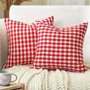 CARRIE HOME Red and White Christmas Decor Buffal Plaid Pillow Covers 18x18 Set of 2, Red Christmas Checkered Gingham Pillow Covers 18 x 18, Farmhouse Xmas Decor Outdoor Throw Pillows for Porch